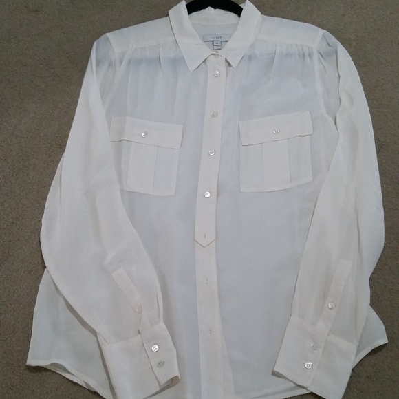 J. Crew Tops - J Crew  White Silk Dress Blouse size 12